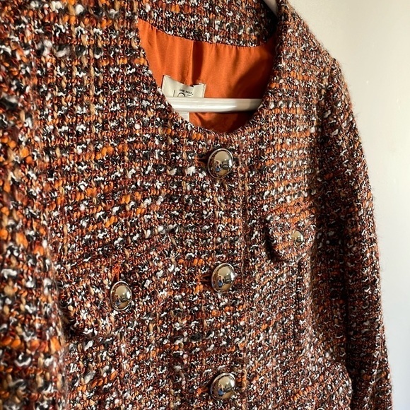 NWT Old Luxury Tweed Blazer Ann Taylor LOFT 8 Orange Black Button Suit Coat - Picture 7 of 16